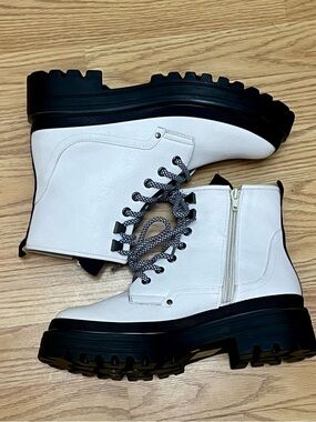 ShuShop White and Black Lug Sole Combat Boots